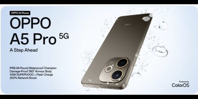Oppo A5 Pro 5G India Launch, Oppo A5 Pro 5G India Price, Oppo A5 Pro 5G Specifications India, Oppo A5 Pro 5G Features, Budget 5G Smartphone, Durable Smartphone, IP69 Rating, Water Resistant Phone, Dust Resistant Phone, Drop Resistant Phone, 5800mAh Battery, 45W Fast Charging, MediaTek Dimensity 6300, 120Hz Display, 50MP Camera, Android 15, ColorOS 15, Oppo India, April 24 Launch,