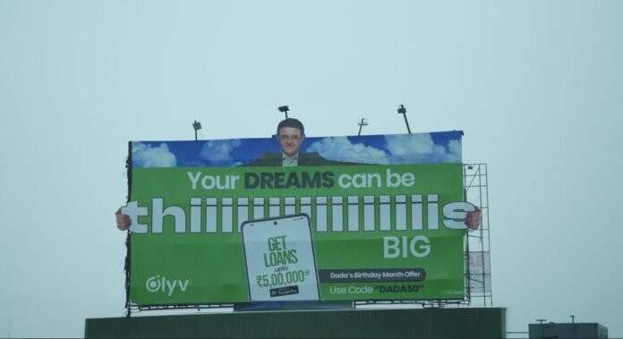 Olyv Olyv App, Sourav Ganguly OOH, Kolkata Marketing, Digital Lending India, Financial Wellness, Sourav Ganguly Birthday, OOH Advertising Campaign